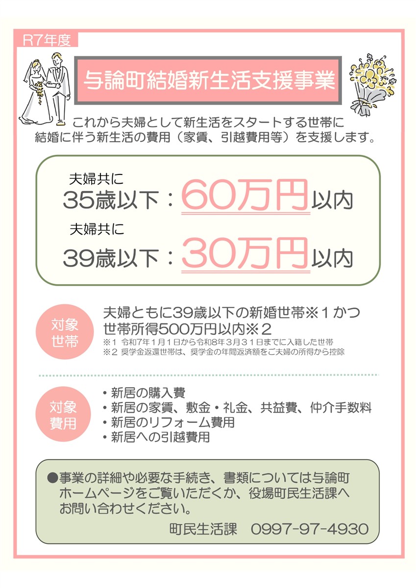 令和7年度与論町結婚新生活支援事業の画像