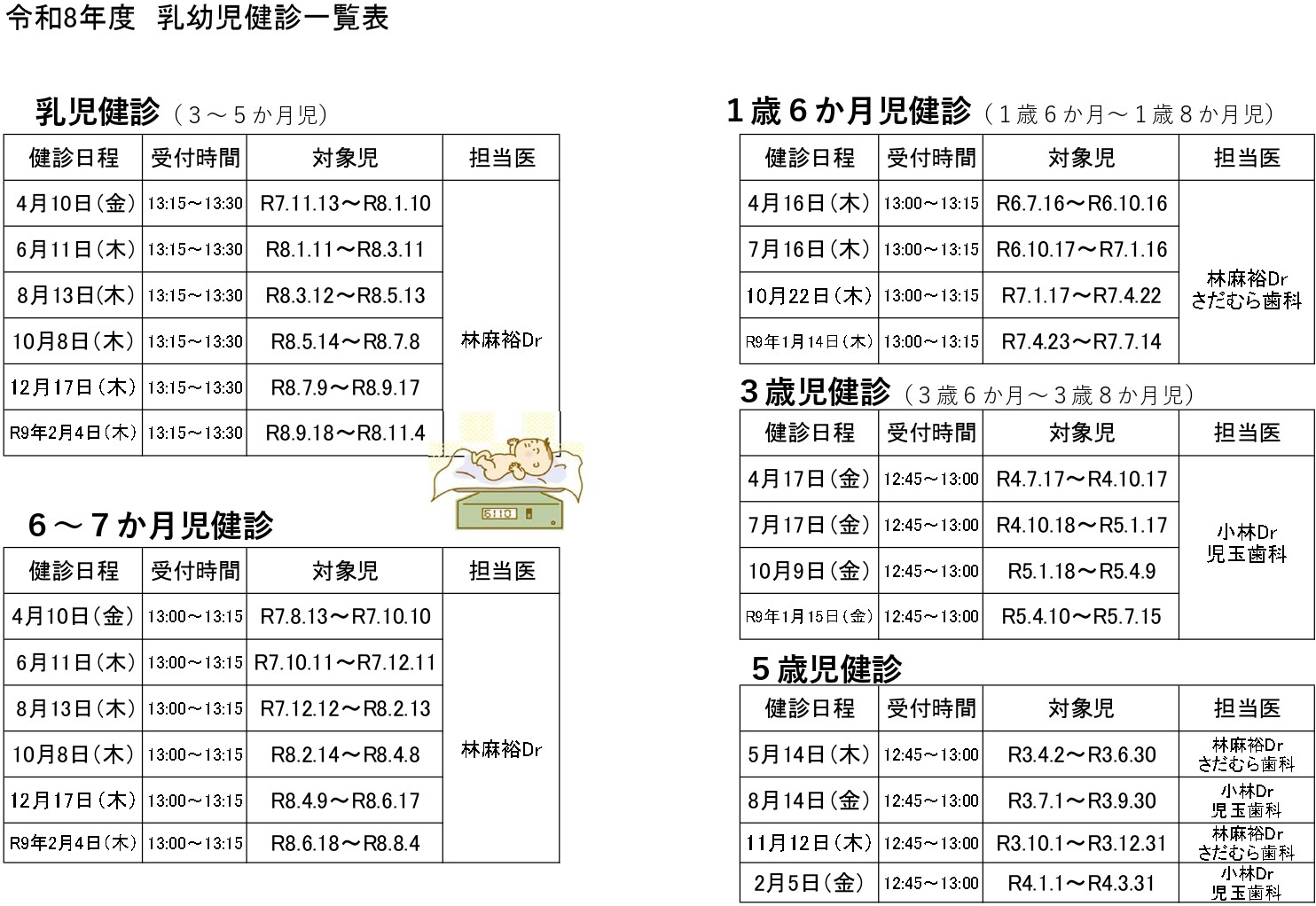 令和8年度乳幼児健診一覧表